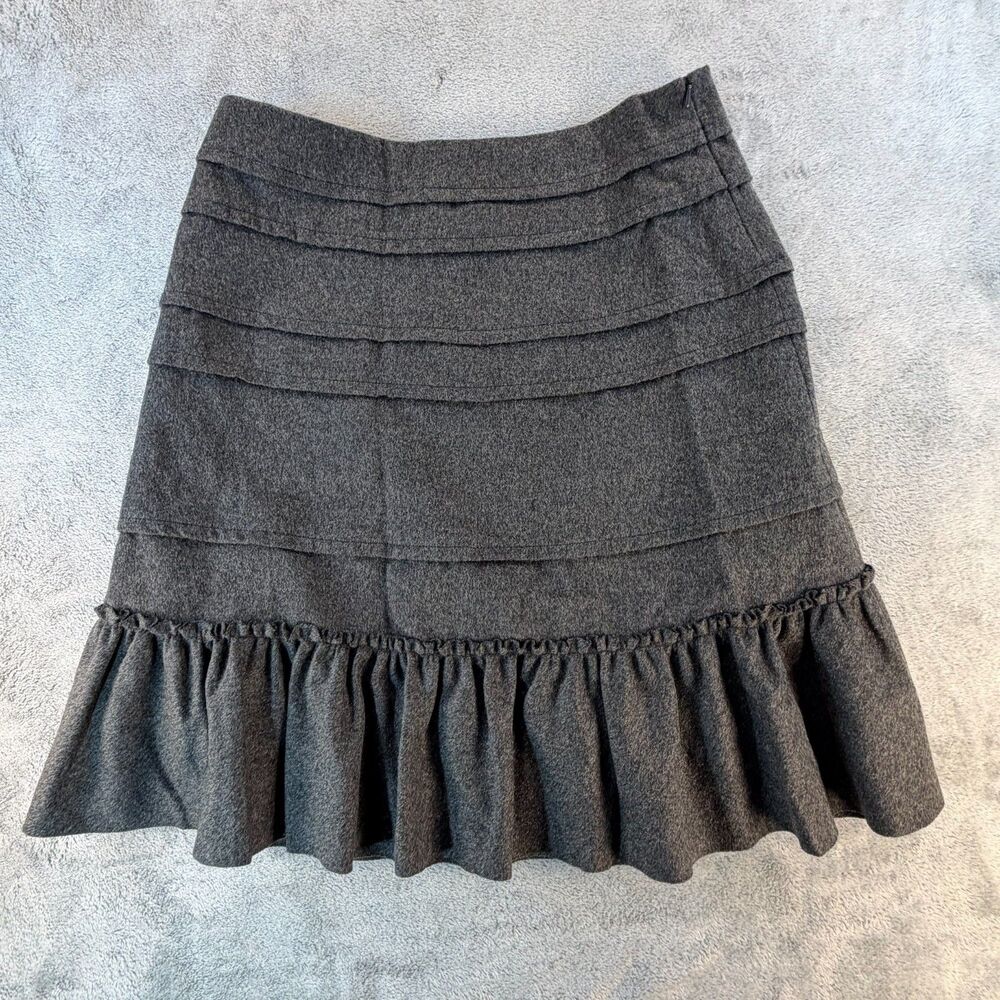 Rebecca Taylor Gray Wool Blend Ruffle Hem Pencil Skirt Women's 10 Career